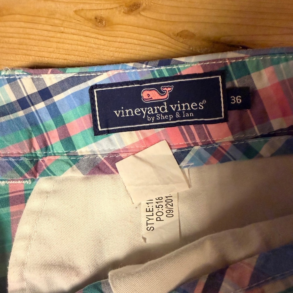 Vineyard Vines Mens 36 Plaid Shorts Pink Blue Teal Preppy Summer 9 Inch Inseam - Picture 4 of 7